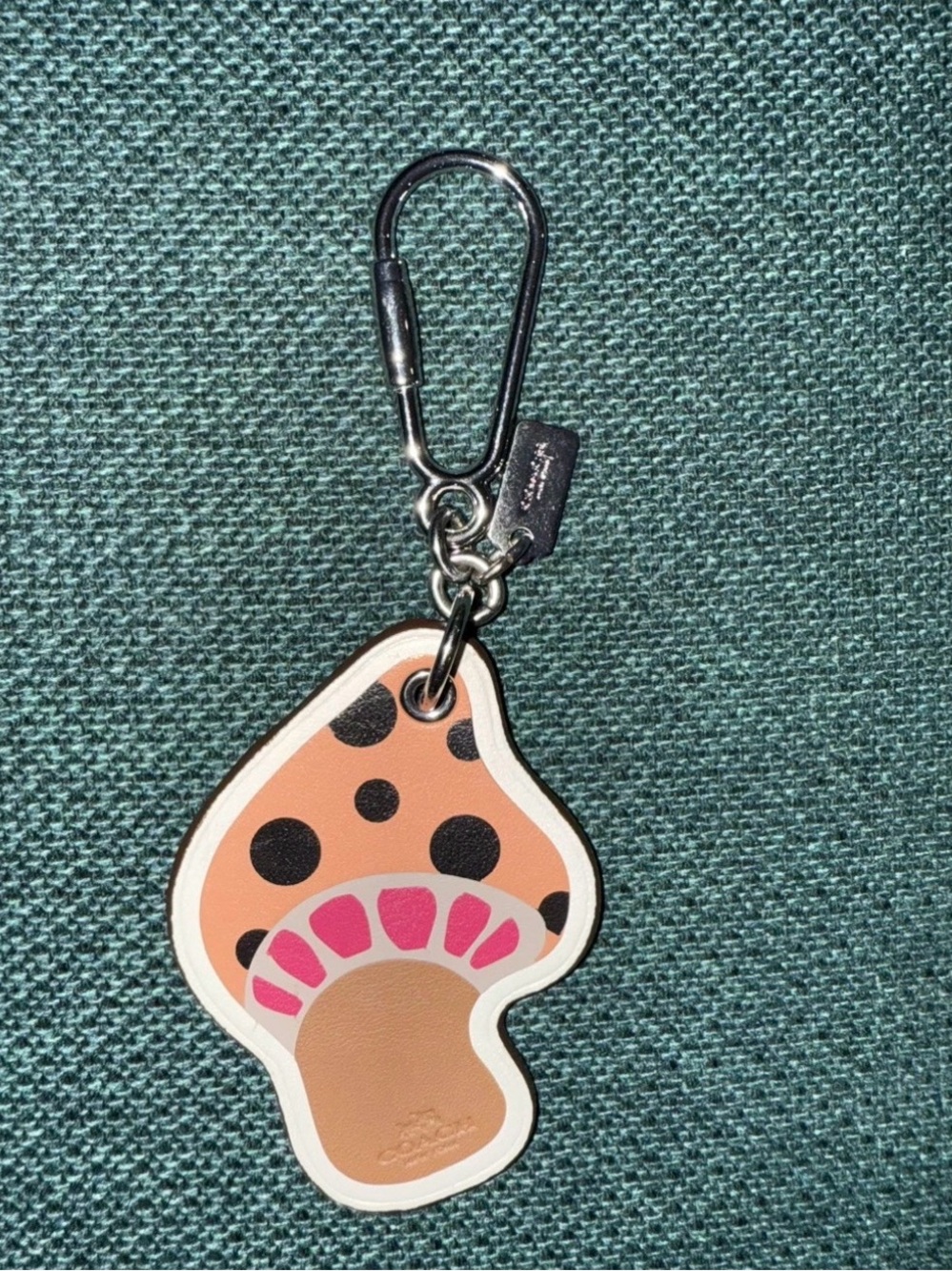 Coach Pink & Tan Mushroom Leather Key Fob with Black Spots